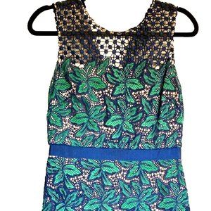 Belle Badgley Mischka Pencil/Sheath Style Dress Sz 8 Navy Green Floral Eyelet
